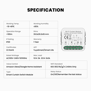 GIRIER Tuya Voice Control inalámbrico Wifi Smart 1/2 Gang Cortina Módulo de interruptor ciego para persiana enrollable Motor eléctrico - Product Image 6