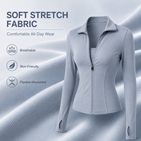Veste de sport pour femme à col montant et fermeture éclair, coupe ajustée, avec logo personnalisé, manches longues, violette, pour yoga, course à pied et entraînement, vêtement de sport