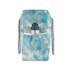 Custom Print Logo Beach Bag Tote Bag Women Nylon Summer Blue Sea Shells Design Extra Large Weekender Bag with Rope Handle - Product Image 3