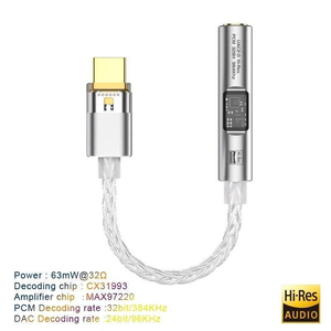 Convertidor de Audio Tipo C a <span class=keywords><strong>Jack</strong></span> de <span class=keywords><strong>3.5mm</strong></span>, Decodificador HiFi DAC, Convertidor Tipo C para Auriculares CX31993 MAX97220 PCM 32Bit 384KHz 384KHz Cable - Product Image 2