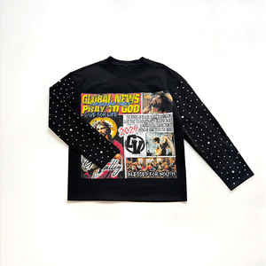 Impression personnalisée de <span class=keywords><strong>t</strong></span>-shirts surdimensionnés en tissu épais avec strass, <span class=keywords><strong>t</strong></span>-<span class=keywords><strong>shirt</strong></span> à manches longues streetwear, <span class=keywords><strong>t</strong></span>-<span class=keywords><strong>shirt</strong></span> à manches longues DTG - Product Image 1