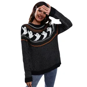 CaiNan kustom crew leher polka dot jacquard merajut sweater halloween jumper Wanita sweater hantu