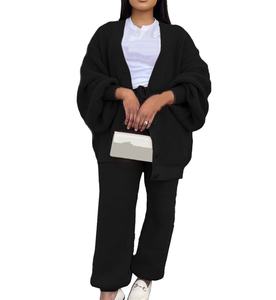 Viviblook Z1230ST06 Ensemble deux pièces pour femmes, tricot décontracté, pull décontracté, cardigan ample à col en V, haut, pantalon, taille plus - Product Image 3