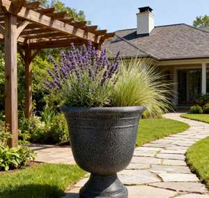 กระถางต้นไม้พลาสติก PP ลายจุดแบบวินเทจ ขนาด 19 นิ้ว สีดำและสีเบจ พร้อมรูระบายน้ำ สำหรับใช้ภายในและภายนอกอาคาร - Product Image 2