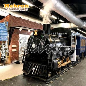 Modelo de Tren de Vapor Negro en Escala 1:1, Tridimensional, en Lata Metálica, para Decoración de Pared en Bares, Restaurantes y Cafeterías - Product Image 1