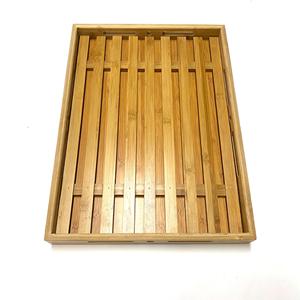Plateau de service rectangulaire en bambou 41x30x5cm, plateau de présentation en bois massif pour boulangerie, desserts, usage hôtelier - Product Image 1