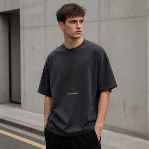 T-shirt surdimensionné personnalisé 280G en coton épais avec broderie appliquée, style streetwear vieilli, manches courtes, pour homme - Product Image 3