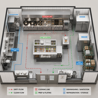 Ensemble complet d'équipements de cuisine Cloud Kitchen : table de travail, cuisinière, congélateur, 3 plateaux, CE NSF, acier inoxydable 304