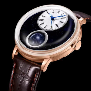 Montres automatiques à phases lunaires en lapis-lazuli, cadran personnalisé ciel étoilé bleu aventurine, montre-bracelet mécanique à dôme, fabricant OEM - Product Image 1