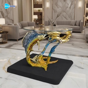Mesa de Café de Luxo em <span class=keywords><strong>Bronze</strong></span> com Escultura de Animais: Elefante, Macaco, Cervo, Cavalo, Golfinho, Urso para Decoração Interna Sofisticada - Product Image 5