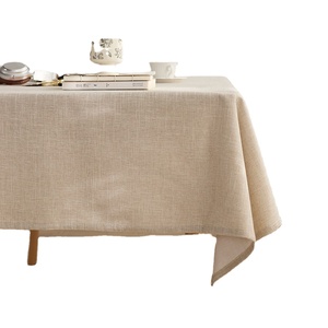 Tovaglia Rettangolare Beige Effetto <span class=keywords><strong>Lino</strong></span> Lavabile Larghezza 140cm <span class=keywords><strong>per</strong></span> Arredo <span class=keywords><strong>Tavola</strong></span> <span class=keywords><strong>da</strong></span> Esterno - Product Image 1