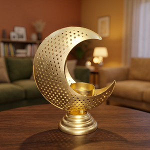 Portavelas de Metal con forma de luna de latón AK en soporte decorativo con acabado dorado para decoración de restaurante/decoración de fiestas - Product Image 1