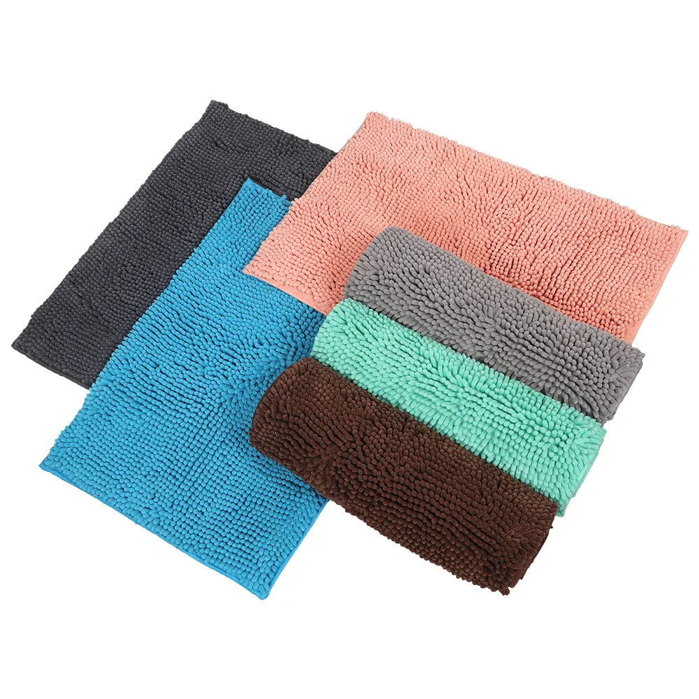 Hot Selling Solid Color High Absorbent Extra Soft Chenille Microfiber Flocking Carpet Bath Floor Bathroom Door Mat