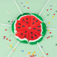 Trendy snacks beschikbaar voor groothandel, aanpasbare 20g watermeloen-vormige lolly's, fruitig hard snoep, zomerse snack