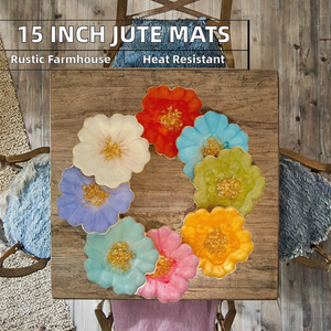 แผ่นรองจานสี่เหลี่ยมจัตุรัสขนาด 15 นิ้ว ทำจากปอกระเจาธรรมชาติ ทออย่างเป็นมิตรต่อสิ่งแวดล้อม สไตล์บ้านไร่แบบเรียบง่าย ทนความร้อน หนา 10 มม. - Product Image 2