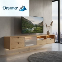 Meuble TV LED Minimaliste Moderne avec Rangement Extensible pour Salons, Console Multimédia en Panneau de Bois