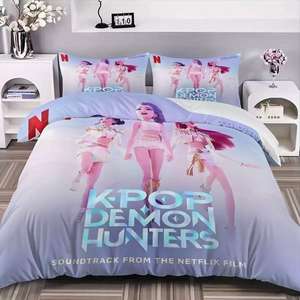 Parure de draps imprimés dessin animé 3 pièces Kpop Demons 180x200cm Queen Size 3D Hunters Rumi <span class=keywords><strong>Zoey</strong></span> – Ensemble de literie personnalisé - Product Image 6