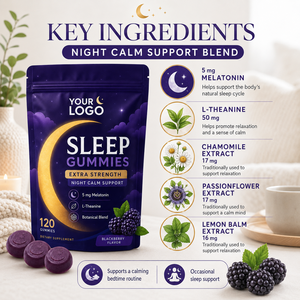 Gomitas Veganas de Melatonina y L-Teanina de 5 mg con Sabor a Mora, Certificadas por GMP, de Marca Privada OEM, para una Relajación Nocturna Reparadora - Product Image 2