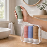 Lot de 4 kits de voyage premium, bouteilles de voyage en silicone souple anti-fuite 100 ml, adaptées aux voyages, avec sac de rangement transparent