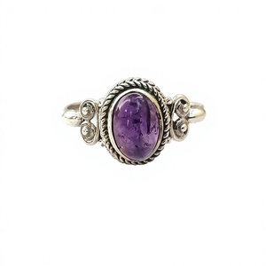 Bague de naissance de février pour femme en argent sterling 925 avec bague de réglage de lunette en pierre d'améthyste violette - Product Image 1