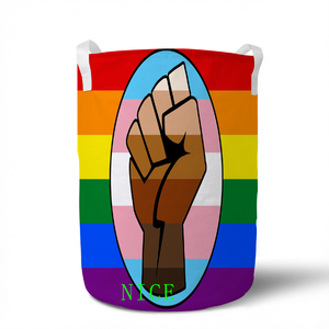 Sac seau de rangement personnalisé avec cordon de serrage, motif drapeau arc-en-ciel Gay QTPOC, panier portable imprimé sur mesure pour le stockage de souvenirs et de marchandises de détail - Product Image 1