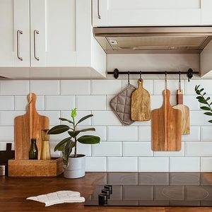Planche <span class=keywords><strong>à</strong></span> découper en bois d'acacia durable avec poignée, planche de service de cuisine pour la préparation des aliments, plateau de présentation pour charcuterie, fromage et pain - Product Image 2
