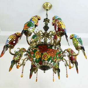 Lámpara Colgante LED de Vitral Estilo Pastoral Tiffany, Diseño de Loros con Múltiples Cabezas, Lámparas de Araña, Lámparas Colgantes - Product Image 6