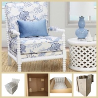 Fauteuil en lin bleu clair de style côtier décontracté |   Fauteuil d'appoint en bois Bobbin pour salon