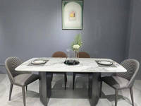 Ensemble de Table à Manger Complète en Marbre, Élégante Table à Dîner Rectangulaire