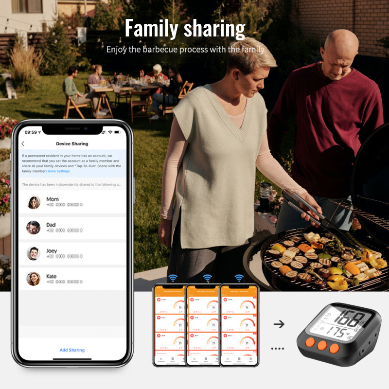 HIMOJO Tuya Wifi Smart BBQ Barbecue Grill Meat Thermometer Smart Life APP Probe Type Water Temperature Measurement