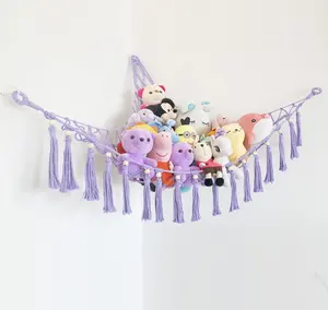 Ltwoxbodi — hamac à jouets en peluche d'animaux, hamac suspendu, macramé, avec perles en bois et glands, support de rangement