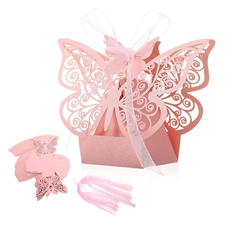 Avrupa tarzı kelebek şekli düğün parti iyilik için lazer kesim kağıt hediye kutusu şeker ambalaj