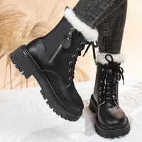 Bottes d'hiver à plateforme pour femmes, noires, à lacets, avec fermeture éclair latérale, doublées de fourrure, semelle épaisse, chaussures de neige chaudes et tendance