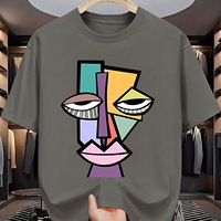 Kaos Pria Katun Murni Kasual Longgar Sporty Bernapas 180g Bermotif Kartun Kerah O Lengan Pendek
