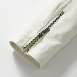 PU Couro Cor Sólida Motocicleta Roupas Metal Zip up Preto Branco 100% Poliéster Turn Down Collar Lapela Jaqueta De Couro Homens - Product Image 4