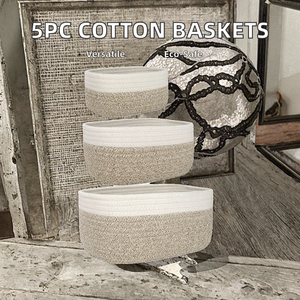 Modernas Cestas de Almacenamiento de Cuerda de Algodón Tejida, Duraderas, de 5 Piezas, Organizador de Cuarto de Bebé, Cestas de Tela para Juguetes de Bebé - Product Image 2