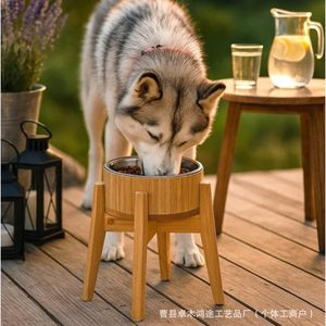 Support surélevé pour gamelle de chien en bambou, grande taille, avec support pour le cou et protection anti-renversement pour animaux de compagnie - Product Image 2