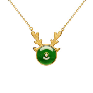 จี้หยกธรรมชาติเฟยชุยรูปสัญลักษณ์แห่งความสงบสุข พร้อมจี้รูปกวางหรูหราทองคำ 24K สำหรับงานเลี้ยงระดับสูง - Product Image 1