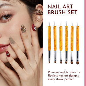 Ensemble de 6 stylos à double tête pour nail art, manche jaune ambre, poils en nylon faciles à nettoyer, pour manucure détaillée - Product Image 5