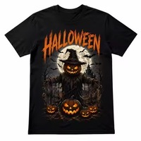 Kaos Pria Unisex Musim Panas Desain Halloween OEM Kustom, Longgar, Polos, Bahan Rajut, Cepat Kering, Ramah Lingkungan, Kasual