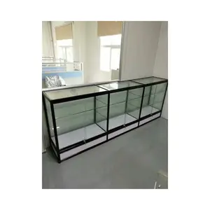 Custom supermarket retail shops display black MDF wood showcase counter top purse display case