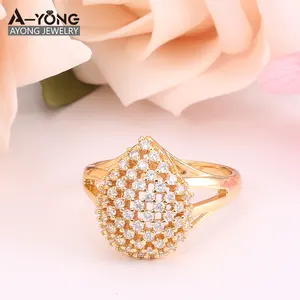 Fashion 18K Gold Big Diamond Ring Lot Pave Zircon Oval Ring Engagement Wedding Rings For Women