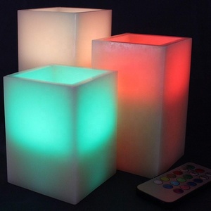 Square Ivory Wax 3 in 1 Set Remote Control Smart Plastic <strong>LED</strong> Flameless <strong>Candles</strong> <strong>with</strong> <strong>Timer</strong> - Product Image 4
