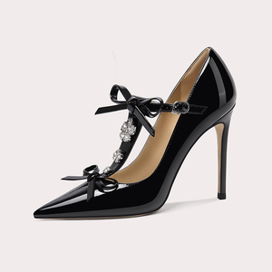 Petits talons aiguilles sexy à la mode avec nœud en strass et bout pointu pour femmes – Chaussures de luxe pour fêtes, mariages et bals de promo - Product Image 1