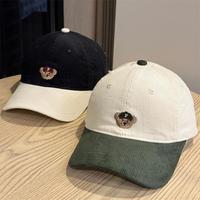 Casquette de baseball en velours côtelé avec broderie d'ours de dessin animé, à large bord, douce et réglable, pour femme, automne-hiver