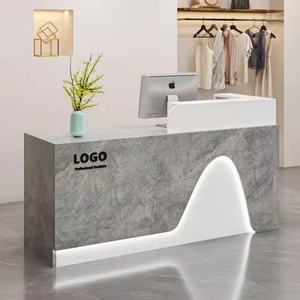 Comptoir de réception de spa personnalisé avec éclairage LED, design minimaliste pour salon de beauté, bureaux de réception de salon de coiffure - Product Image 5