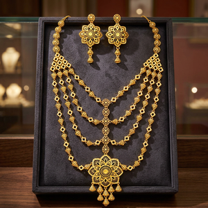Ensemble de colliers longs en or rempli 14K, 18K, 24K, style turc, design traditionnel de Dubaï, bijoux de mariée tendance, vente en gros - Product Image 6