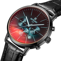 Jam Tangan Quartz hadiah untuk pria Jam Tangan kustom kaca berwarna gerakan Jepang kulit Jam Tangan produsen