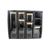Bocaux de rangement carrés en verre avec couvercles en bambou, hermétiques, en borosilicate, ensemble de récipients de cuisine, logo personnalisé en stock