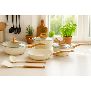 Modern Ceramic Marble Coated Pot Pan Silicone Glass Lids Bakelite Handles Non-Stick Forged Aluminum <b>Cookware</b> <b>Set</b> Gas <b>Induction</b> - Product Image 4